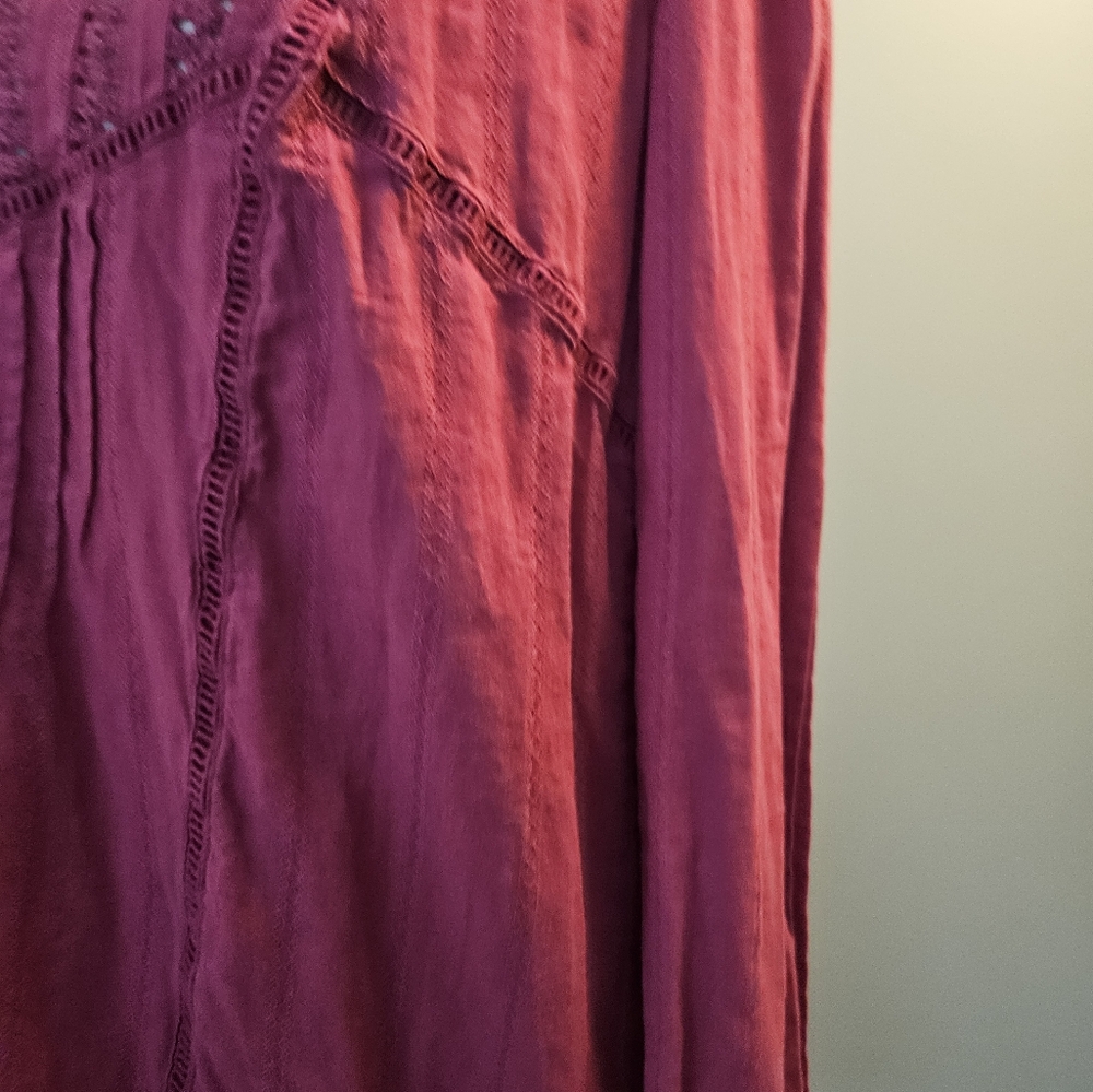 Free People Deep Pink V-Neck Eyelet Blouse Women's Size Small S - Picture 11 of 16